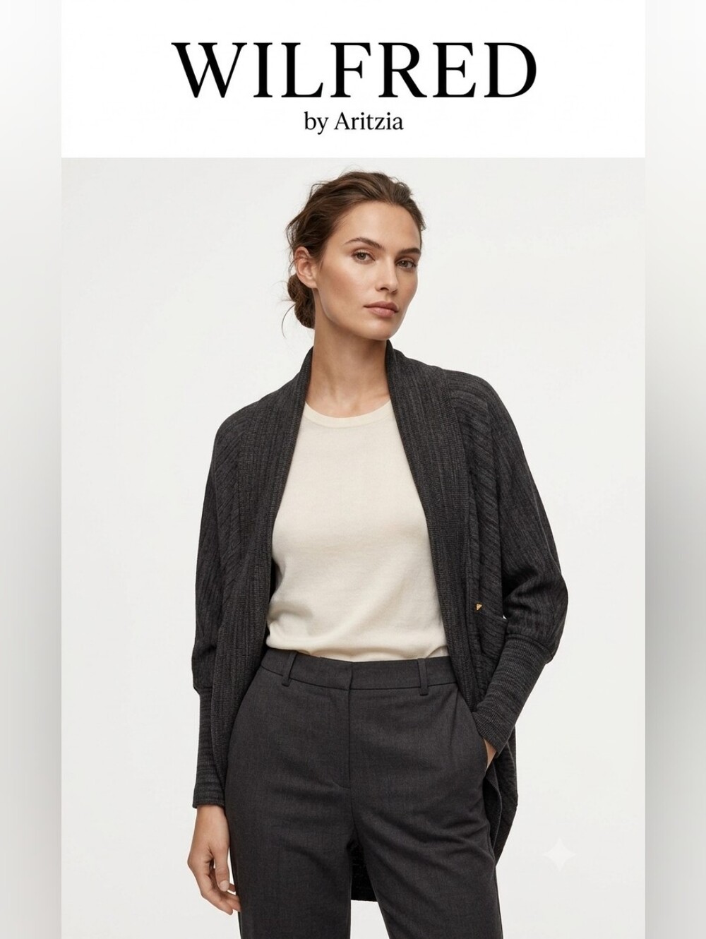 Wilfred Dark Charcoal Ribbed Open Front Cardigan